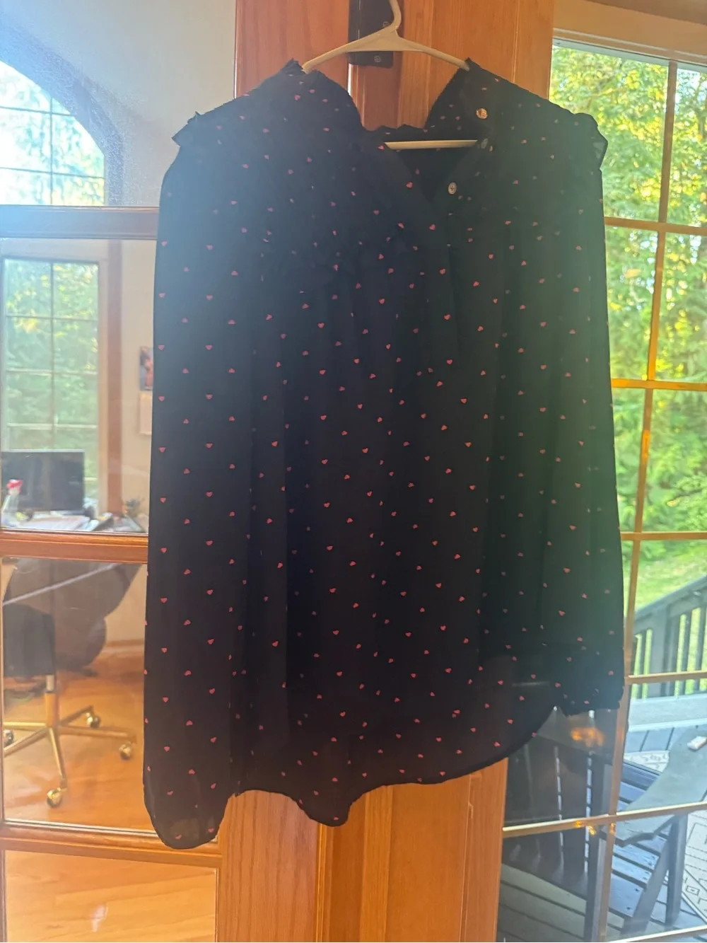 J. Crew Black A-Line Shirt with Pink Heart Print